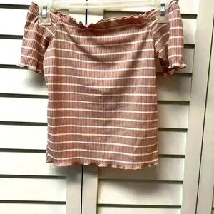 Striped Off-Shoulder Top - Pink